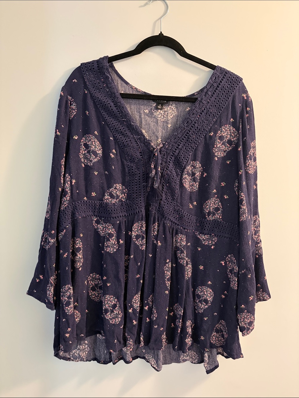 torrid Navy with Pink Skull Crochet-Trim Tie Tunic